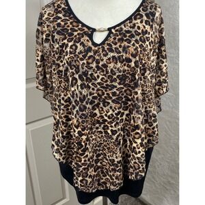 Onyx Apparel Leopard Print‎ Tunic Flutter Top Blouse Womens Size 2X Mob Wife